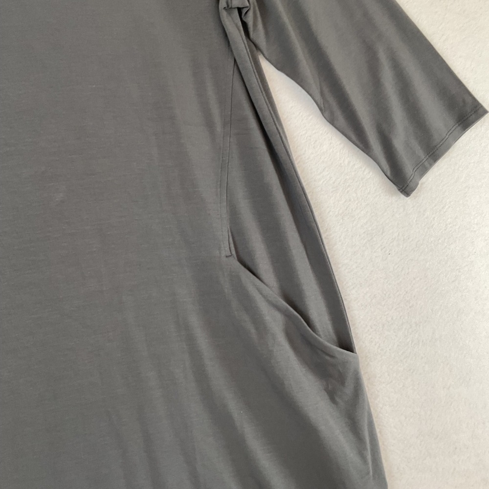 Eileen Fisher Metor Grey Tencel V-Neck A-Line Dress 3/4 Sleeve Pockets L NEW - Picture 10 of 10